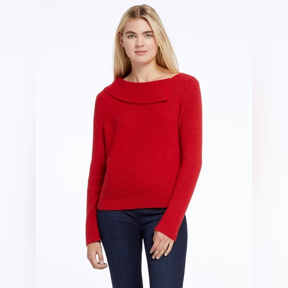 Nic + Zoe PRAISE SWEATER viscose wool angora red boat neck SZ L pullover knit - Picture 1 of 7